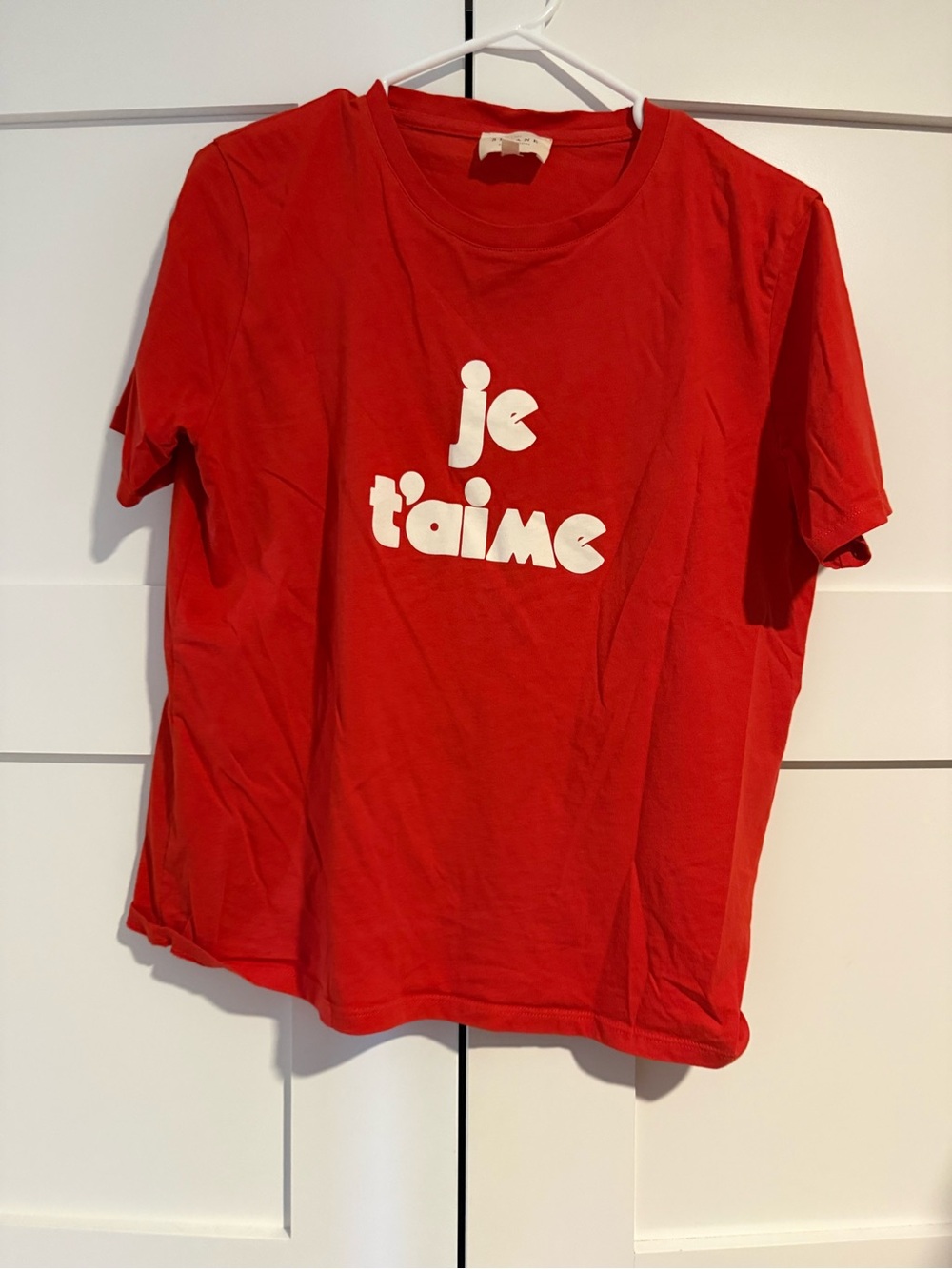 Sezane Kids Red Short-Sleeve Tee with White "je t'aime" Graphic